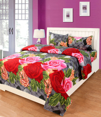 ShopGlobal Polycotton Double Flat 160 TC 3D Printed Bedsheet(Pack of 1, Multicolor)