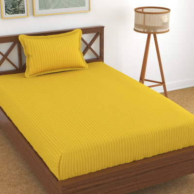 Homefab India Cotton Single Flat 140 TC Striped Bedsheet(Pack of 1, Yellow)