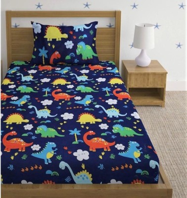 NeLeo 220 TC Polycotton Single Printed Fitted (Elastic) Bedsheet(Pack of 1, Navy)