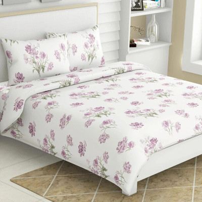 haus & kinder Cotton Double Flat 186 TC Printed Bedsheet(Pack of 1, White, Purple)