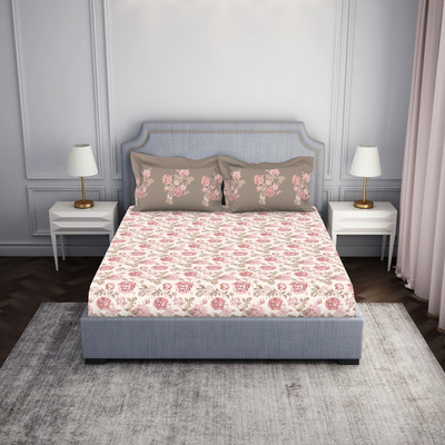 SPACES Cotton King Fitted (Elastic) 144 TC Paisley Bedsheet(Pack of 1, Pink)