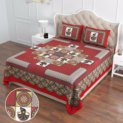 double cotton bed sheet Cotton Double Flat 228 TC Animal Bedsheet(Pack of 1, Red)