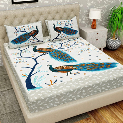 Cosito 144 TC Cotton Double Jaipuri Prints Flat Bedsheet(Pack of 1, Grey, Multicolor)
