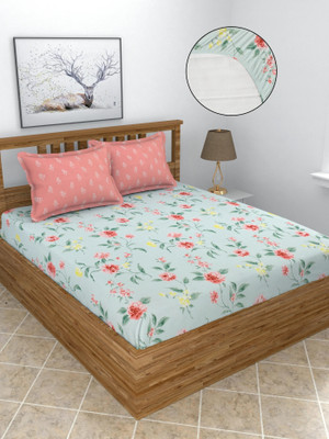 MORADO 210 TC Cotton King Floral Fitted (Elastic) Bedsheet(Pack of 1, Multicolor)