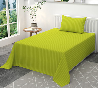 Ridhi Sidhi Satin Single Flat 300 TC Striped Bedsheet(Pack of 1, Green)
