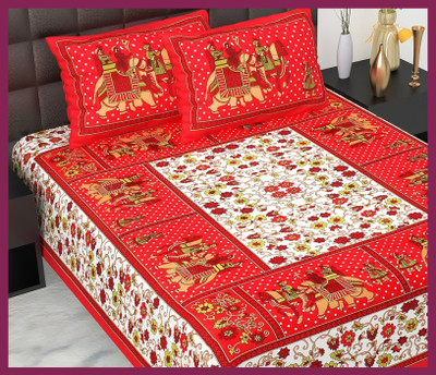 JAIPUR PRINTS Cotton Double Flat 210 TC Jaipuri Prints Bedsheet(Pack of 1, Red)