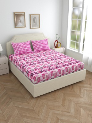 SALONA BICHONA 180 TC Cotton Super King Geometric Fitted (Elastic) Bedsheet(Pack of 1, Pink)