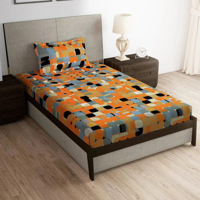 Story@home 180 TC Microfiber Single Printed Flat Bedsheet(Pack of 1, Rust Orange)