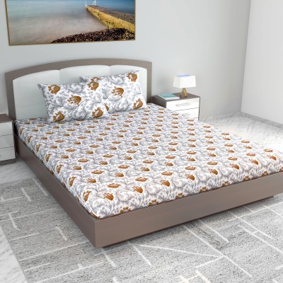 Divine Casa 144 TC Cotton King Floral Flat Bedsheet(Pack of 1, Toffee Grey)