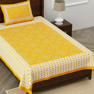 Kksh Cotton Single Flat 144 TC Printed Bedsheet(Pack of 1, Yellow)