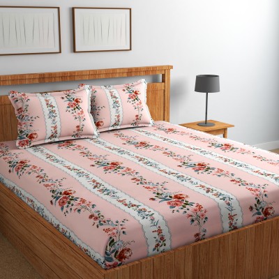 NCS 300 TC Cotton Double Floral Flat Bedsheet(Pack of 1, Pink)
