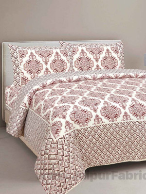 JAIPUR FABRIC Cotton Double Flat 180 TC Printed Bedsheet(Pack of 1, White)