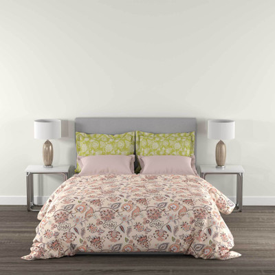 MYTRIDENT Cotton Queen Flat 144 TC Geometric Bedsheet(Pack of 1, Palampor Olive)