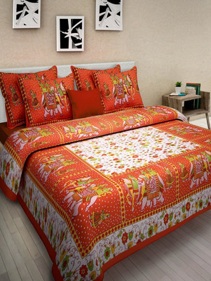 TRUE WORLD Cotton Double Flat 144 TC Printed Bedsheet(Pack of 1, Orange)