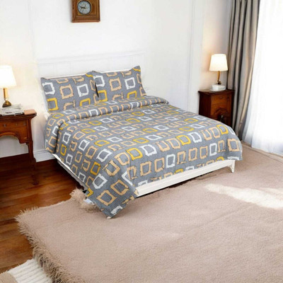 YASHI DÉCOR 100 TC Polyester Double Printed Flat Bedsheet(Pack of 1, Grey)