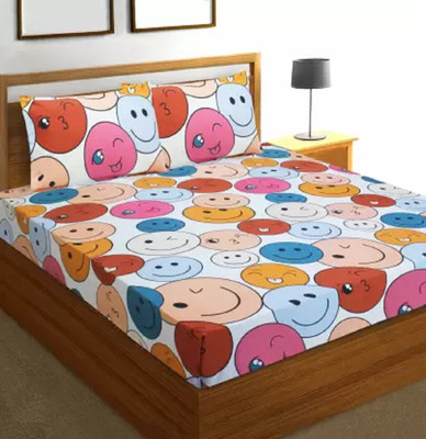 TURIYA Microfiber Double Fitted (Elastic) 180 TC Printed Bedsheet(Pack of 1, Orange)