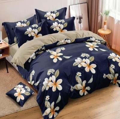Laying Style 350 TC Cotton King Printed Fitted (Elastic) Bedsheet(Pack of 1, Soft Glace Cotton Floral King Size Elastic Fitted Bedsheet with 2 Pillow Covers 72x78x8 Inch, Best Suitable for 4-8 inch Mattress Set of 3-Design-13))