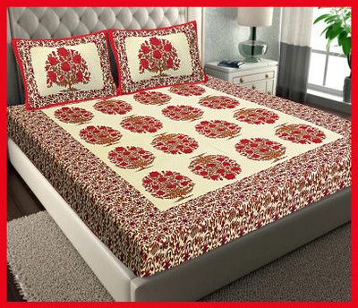 JAIPUR PRINTS Cotton Double Flat 240 TC Jaipuri Prints Bedsheet(Pack of 1, Red)