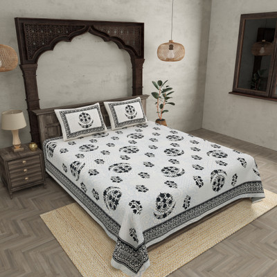 JAIPUR FABRIC Cotton Double Flat 180 TC Printed Bedsheet(Pack of 1, Grey 3)