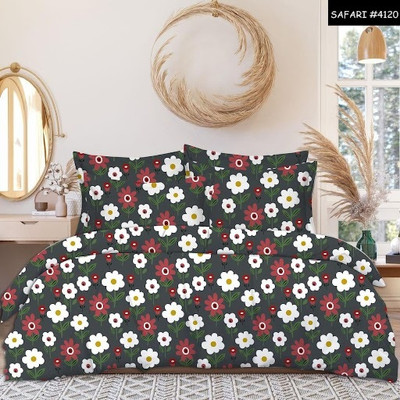 fizabedsheets Cotton Double Fitted (Elastic) 244 TC Printed Bedsheet(Pack of 1, Green)