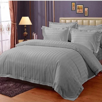 Lucifer 280 TC Cotton Double Striped Flat Bedsheet(Pack of 1, Light Grey)
