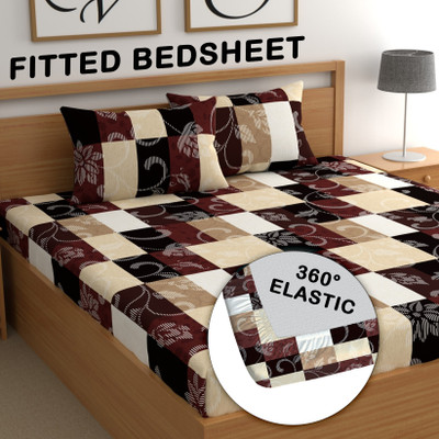 CG Homes 180 TC Cotton Double Printed Fitted (Elastic) Bedsheet(Pack of 1, Multicolor)