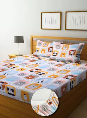 MAYAS COLLECTION Cotton Double Fitted (Elastic) 250 TC Printed Bedsheet(Pack of 1, MULTI 3)