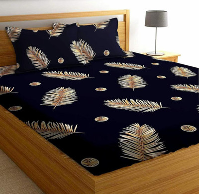 DB CREATIONS Cotton King, Double, Queen Fitted (Elastic) 220 TC Floral Bedsheet(Pack of 1, Black)