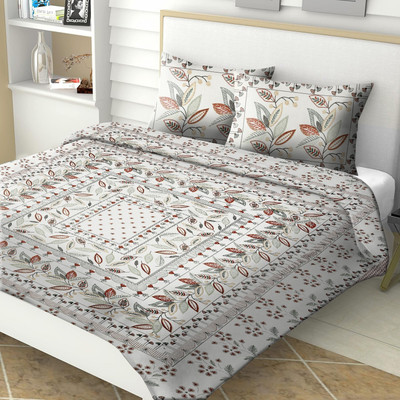 CARLTON LONDON Cotton King Flat 280 TC Printed Bedsheet(Pack of 1, Cream, Brown)