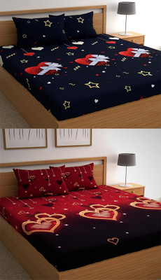 Panipat Textile Hub Cotton Double Flat 140 TC 3D Printed Bedsheet(Pack of 2, Multicolor)