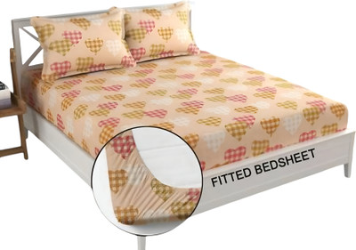 viraj 250 TC Microfiber Double 3D Printed Fitted (Elastic) Bedsheet(Pack of 1, Beige)