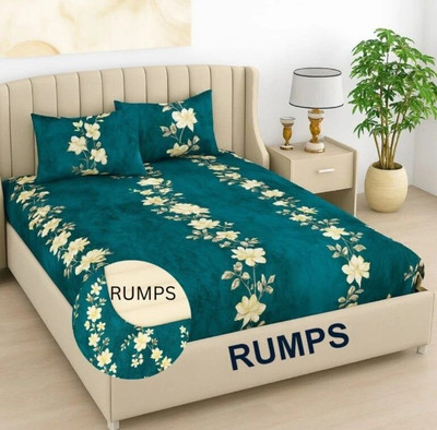 Roxine Woolen Double Fitted (Elastic) 350 TC Floral Bedsheet(Pack of 1, GREEN FLOWER)