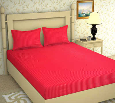 FINBIN 180 TC Microfiber Double Striped Flat Bedsheet(Pack of 1, Red)