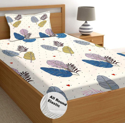 LX LOYREX Cotton, Microfiber Single Fitted (Elastic) 280 TC Floral Bedsheet(Pack of 1, white pata)