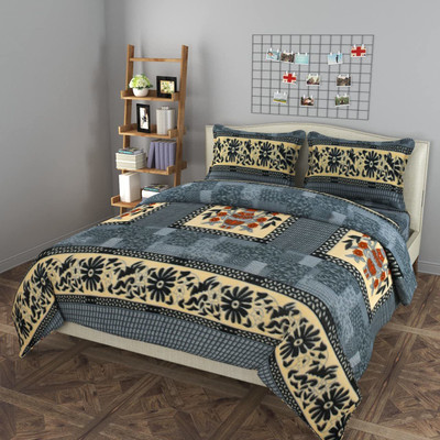 Maasharda 200 TC Woolen Double Printed Flat Bedsheet(Pack of 1, Grey)