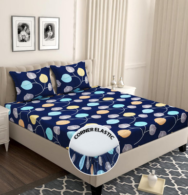 Flipkart SmartBuy Cotton Double Fitted (Elastic) 144 TC Self Design Bedsheet(Pack of 1, Dark Blue, Corner Fitted- 70x72)