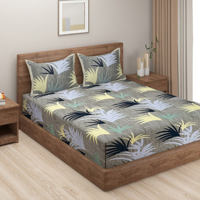 SWAYAM Cotton Double Flat 180 TC Printed Bedsheet(Pack of 1, Grey & Black)