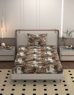 BELVOSTUM Microfiber Single Flat 160 TC Floral Bedsheet(Pack of 1, Brown)