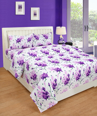 MANISHPANDEY 144 TC Microfiber Double Abstract Flat Bedsheet(Pack of 1, Purple, White)