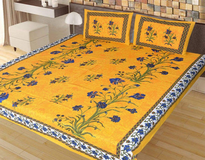 Indian Royal Fashion Cotton Double Flat 228 TC Abstract Bedsheet(Pack of 1, Yellow)