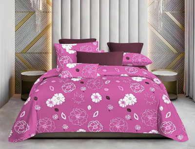 CottonSaga Cotton Blend Double, Queen Flat 180 TC Floral Bedsheet(Pack of 1, Pink, White, Black)
