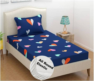 Laying Style 210 TC Cotton Single Printed Fitted (Elastic) Bedsheet(Pack of 1, Soft Glace Cotton Floral Single Size Elastic Fitted Bedsheet with 1 Pillow Covers (36x72x6 Inch, Set of 2-Design-2)