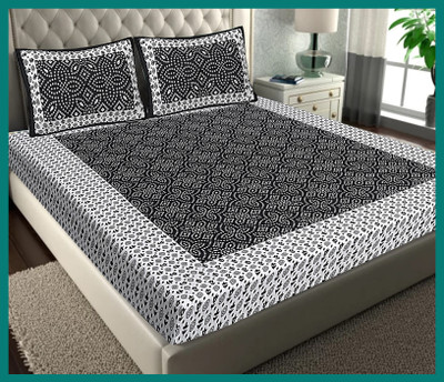 JAIPUR PRINTS Cotton Double Flat 240 TC Jaipuri Prints Bedsheet(Pack of 1, Black)
