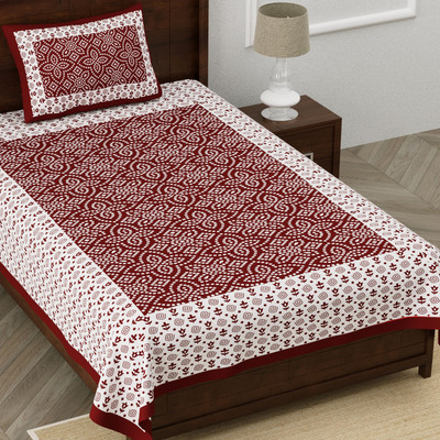 Kksh Cotton Single Flat 144 TC Printed Bedsheet(Pack of 1, Maroon)