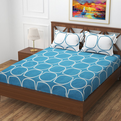 YaAkholic 180 TC Microfiber Double Geometric Flat Bedsheet(Pack of 1, Blue White Rtgl)