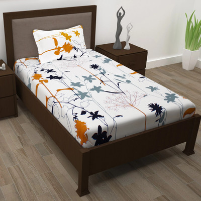 Story@home 186 TC Cotton Single Printed Flat Bedsheet(Pack of 1, White)