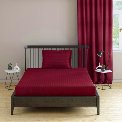 EVAN Cotton Single Flat 300 TC Striped Bedsheet(Pack of 1, Maroon)