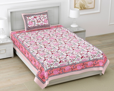 DIGITRENDZZ 280 TC Cotton Single Jaipuri Prints Flat Bedsheet(Pack of 1, Peach)