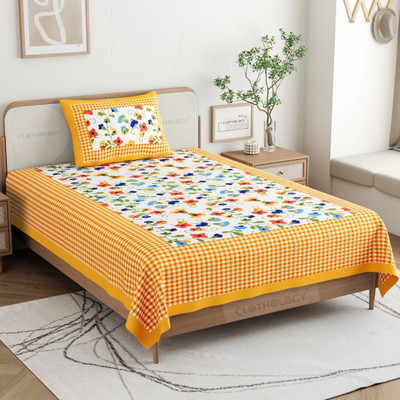 CLOTHOLOGY 144 TC Cotton Single Printed Flat Bedsheet(Pack of 1, Multicolor)
