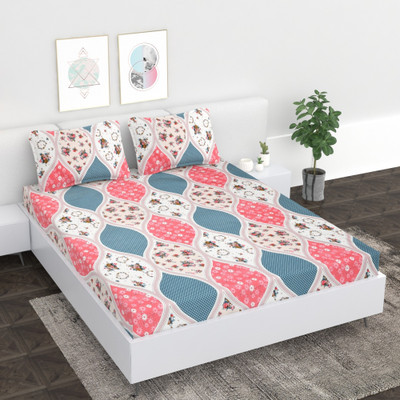 Faranvi Cotton Double Flat 180 TC Floral Bedsheet(Pack of 1, Pink)